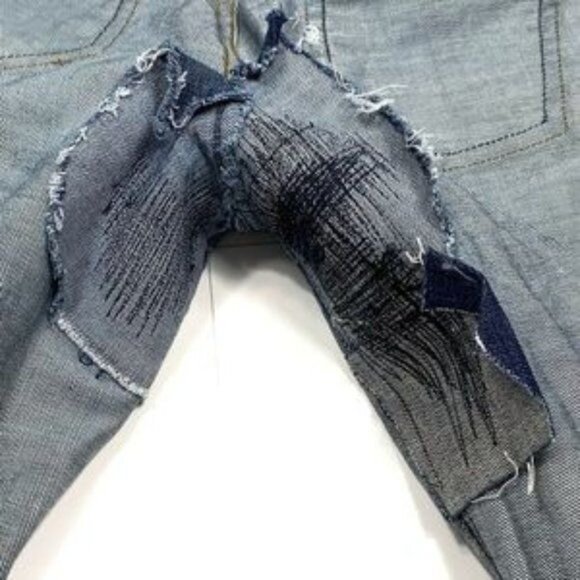 Club Monaco Stove Pipe Jeans Thrashed Distressed Groin Pork Chop Pockets Size 30 - Picture 15 of 16